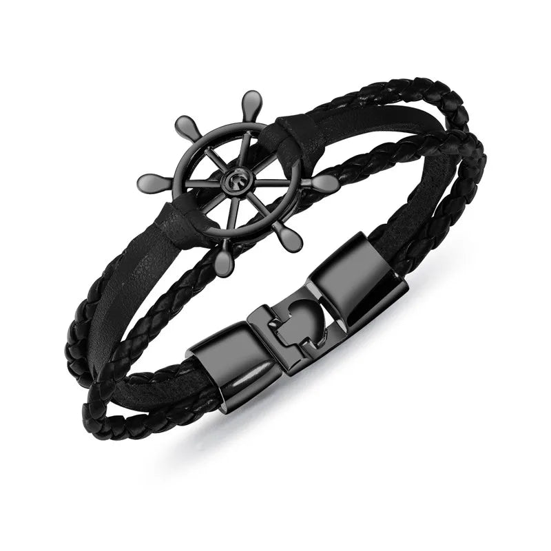 Vintage Braided Black Leather Charm Bracelets Men Couple hope Rudder Wrap Wristbands for Women femme homme Fashion Jewelry Gifts