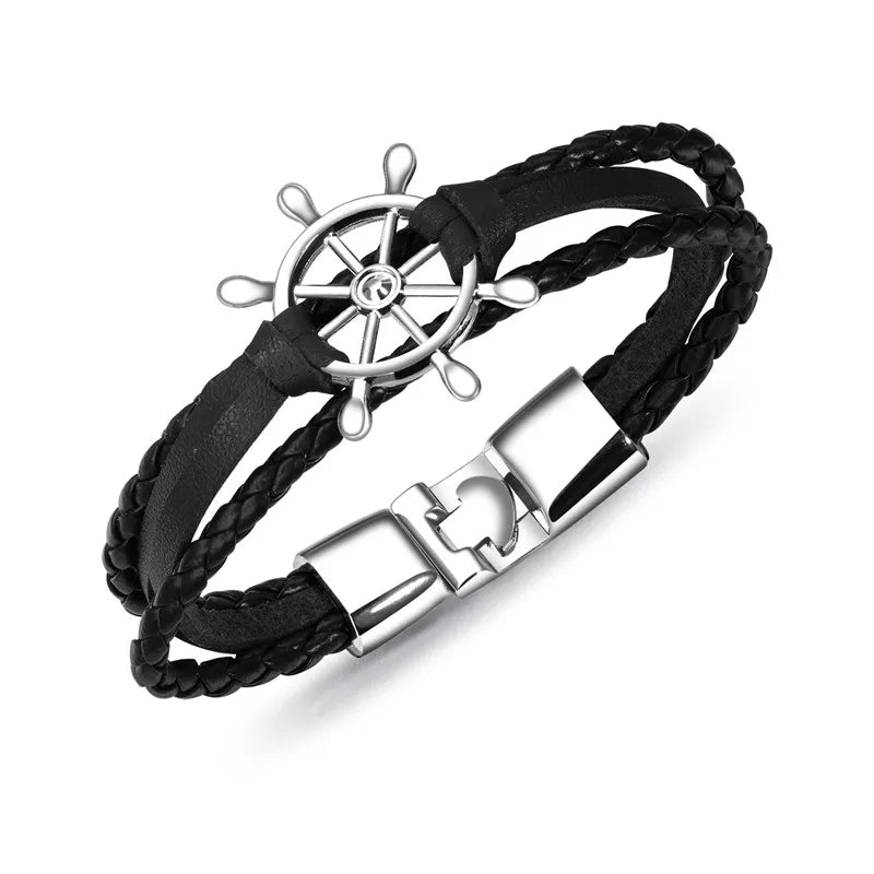 Vintage Braided Black Leather Charm Bracelets Men Couple hope Rudder Wrap Wristbands for Women femme homme Fashion Jewelry Gifts