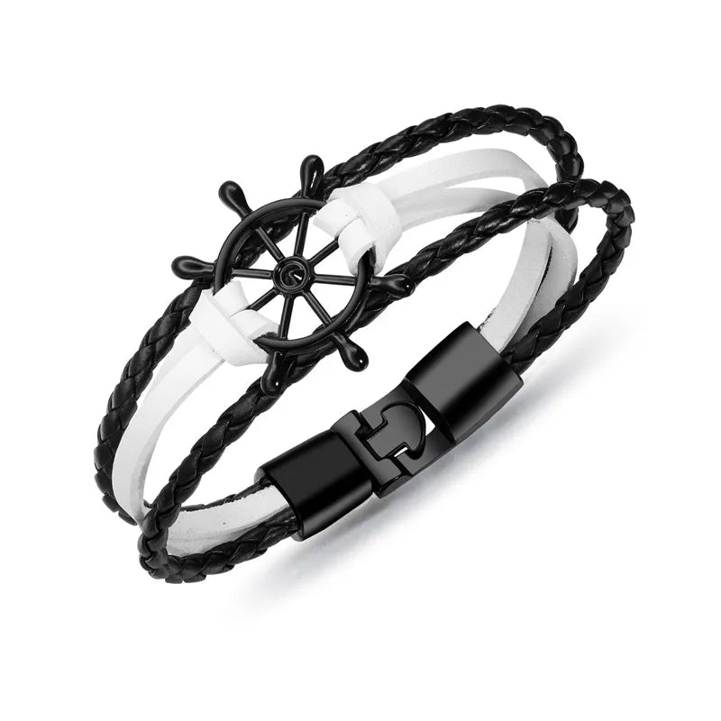 Vintage Braided Black Leather Charm Bracelets Men Couple hope Rudder Wrap Wristbands for Women femme homme Fashion Jewelry Gifts