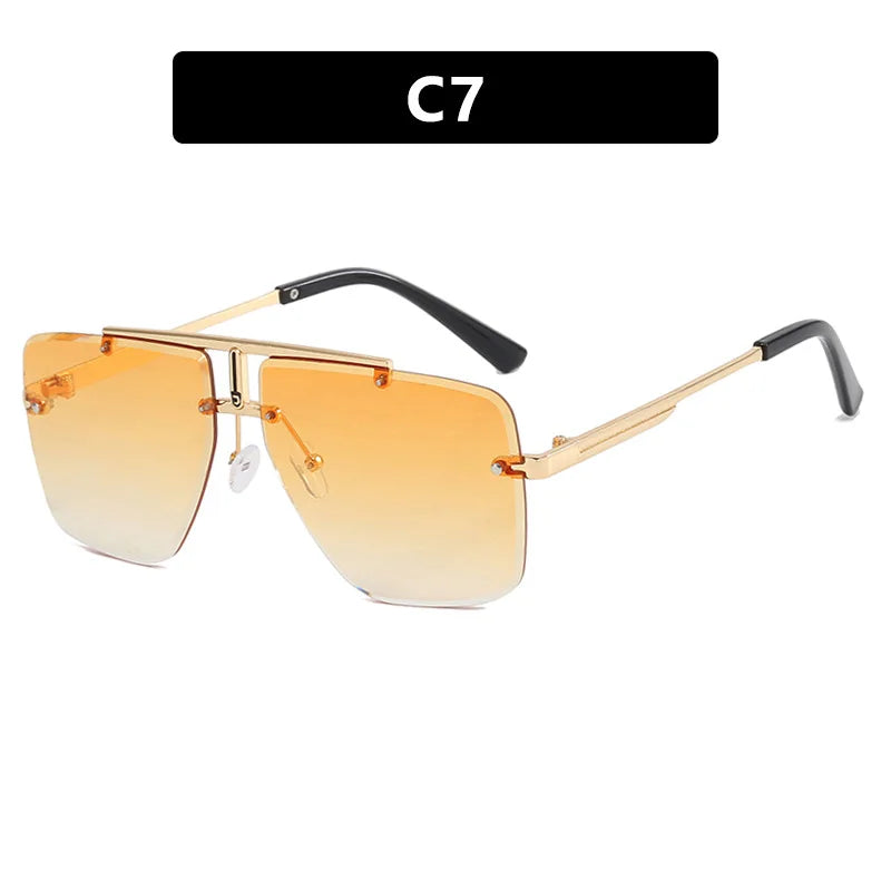 Rimless Sunglasses Rectangle Fashion Popular Women Men Shades Large Square Sun Glasses for Female Male Summer Traveling Oculos