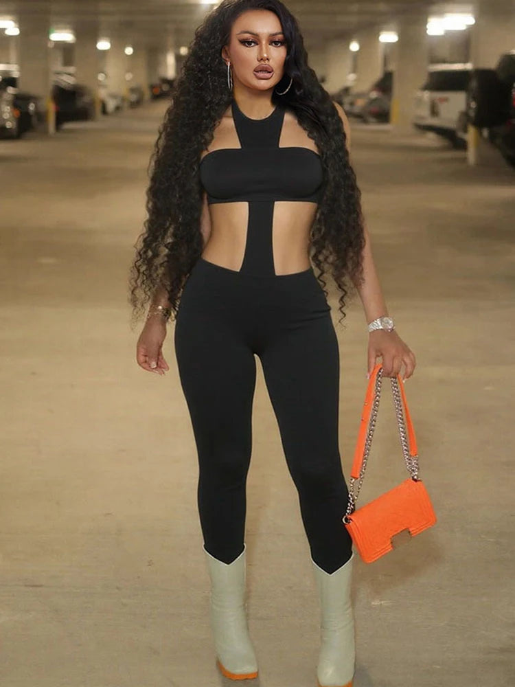 Sisterlinda Sexy Fashion Jumpsuit Women Irregular Waistless Sleeveless Skinny Peach Hip Midnight Club Party Coquette Overalls