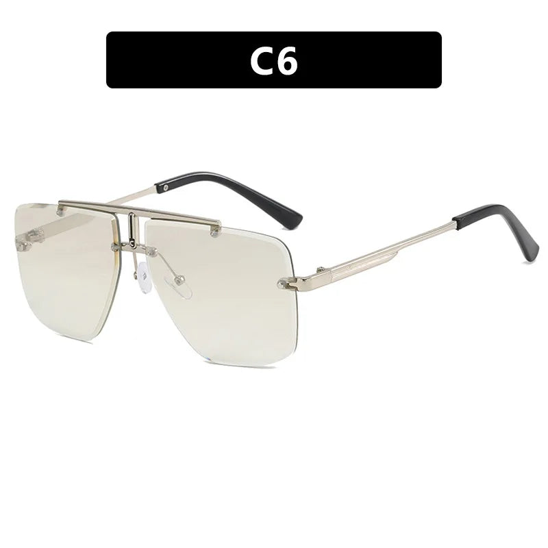 Rimless Sunglasses Rectangle Fashion Popular Women Men Shades Large Square Sun Glasses for Female Male Summer Traveling Oculos