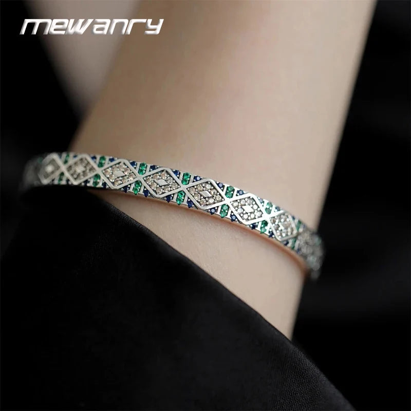 Mewanry Silver Color Sparkling Zircon Bracelet For Women Couples Fashion Vintage Elegant Personality Birthday Jewelry Gifts