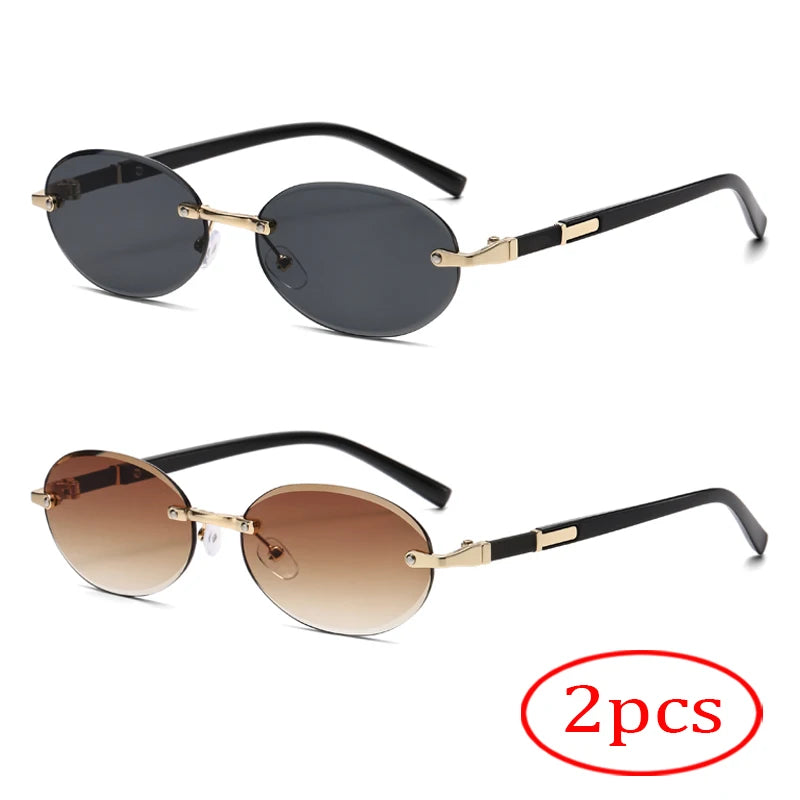 Rimless Sunglasses Oval Fashion Popular Female Male Sunglasses Round Sunglasses Female Male Summer Travel Glasses
