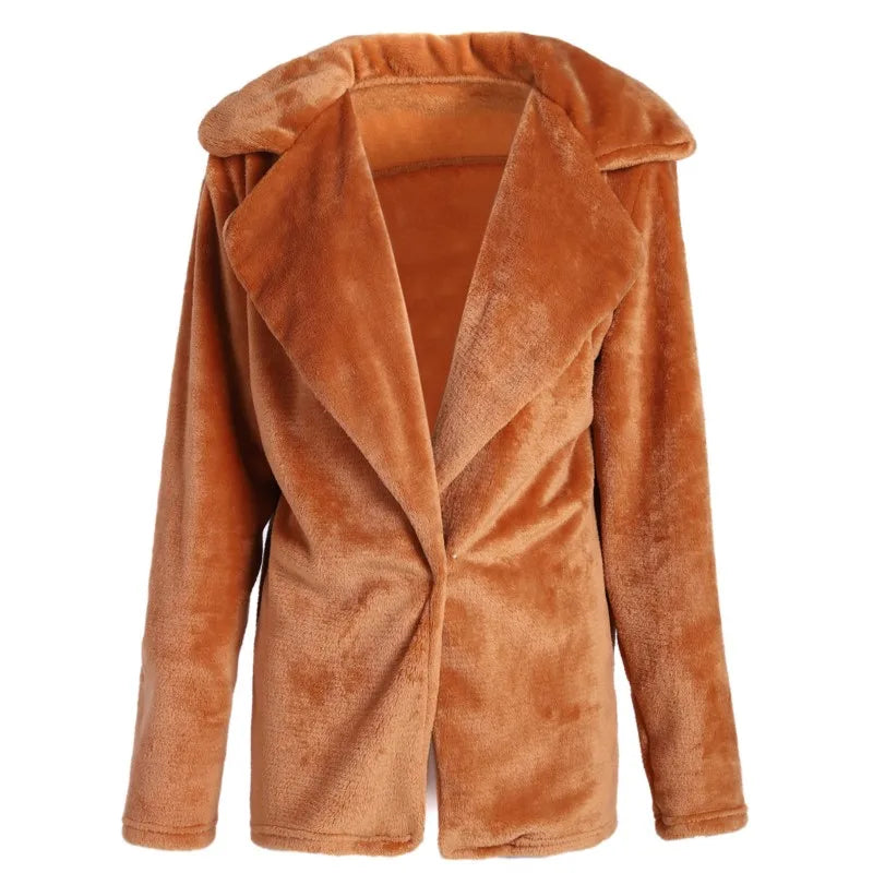 Sexy Plu Lapel Jaet for Women Street Sle Slim Fit Faux Fur Coat Long Sve Pure Color Autumn Faion ort Outerwear