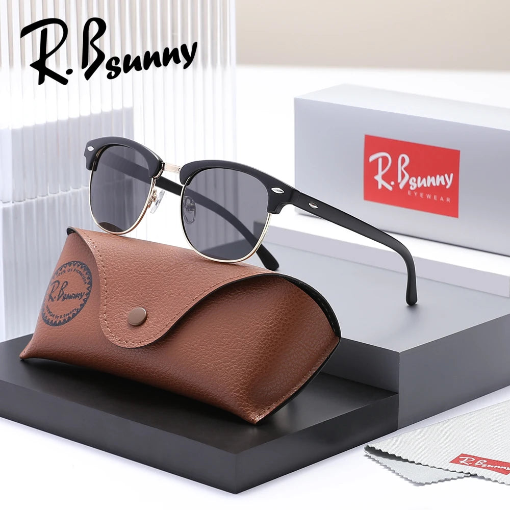 RBsunny Classic Polarized Sunglasses Men Women Retro Half Frame UV400 Glasses Male Popular Anti-glare Travel Driving Eyewear