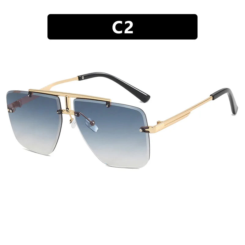 Rimless Sunglasses Rectangle Fashion Popular Women Men Shades Large Square Sun Glasses for Female Male Summer Traveling Oculos