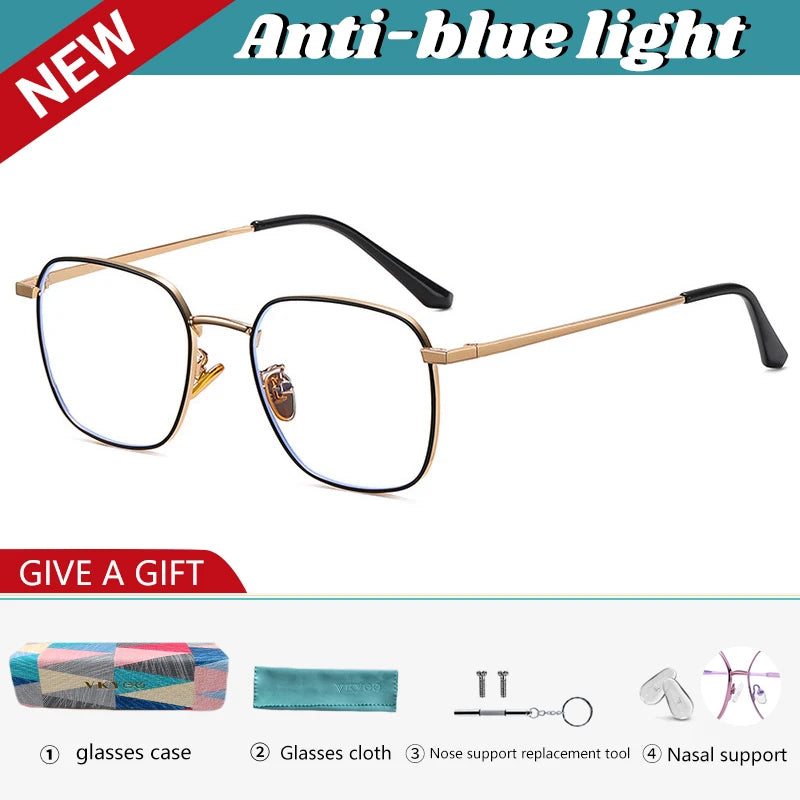 VICKY Simple Classic Geometric Frame Square Design Men's and Women's Anti-Blue Light Glasses Customizable Prescription 18322