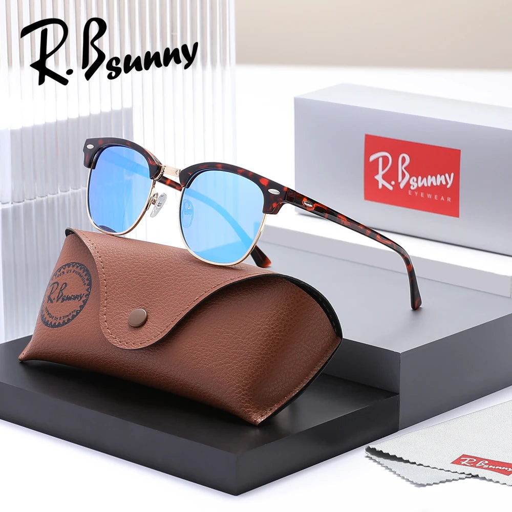 RBsunny Classic Polarized Sunglasses Men Women Retro Half Frame UV400 Glasses Male Popular Anti-glare Travel Driving Eyewear