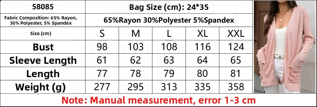 Trade Autumn Winter Knitted Open Cardigan Long Sleeve Mid-Length Ladies Coat With Pockets Pure Color