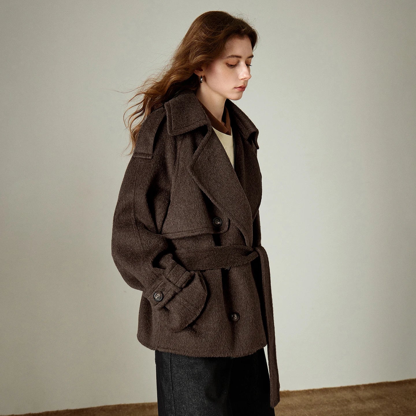 TOYOUTH Women Double Side Woolen Coat 2025 Winter New Casual Double Breasted Retro Office Lady Outerwear Jacket