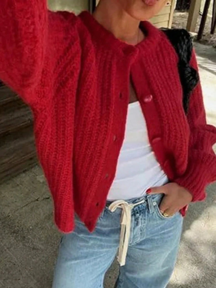 Simple and Versatile Round-neck Cardigan Fashionable Wool Coat For Women Lnstagram-inspired Solid Colour