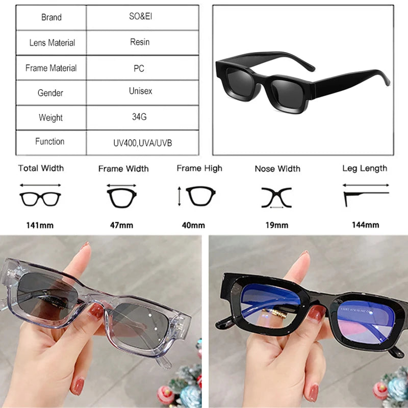 SO&EI Ins Popular Fashion Small Square Polarized Sunglasses Women Retro Punk Shades UV400 Men Trending Sun Glasses