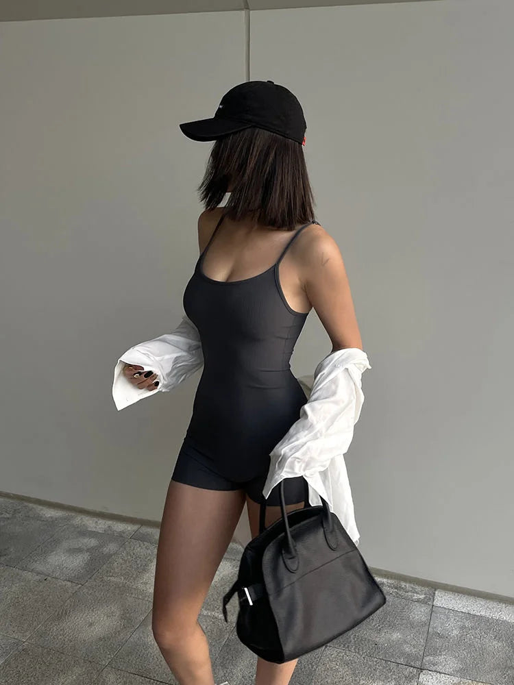 Solid Backless Tank Bodysuit Sexy Hot Camisole Top Jumpsuit Women's Bodycon Summer Black Sleeveless Slim Rompers Y2k Clothing