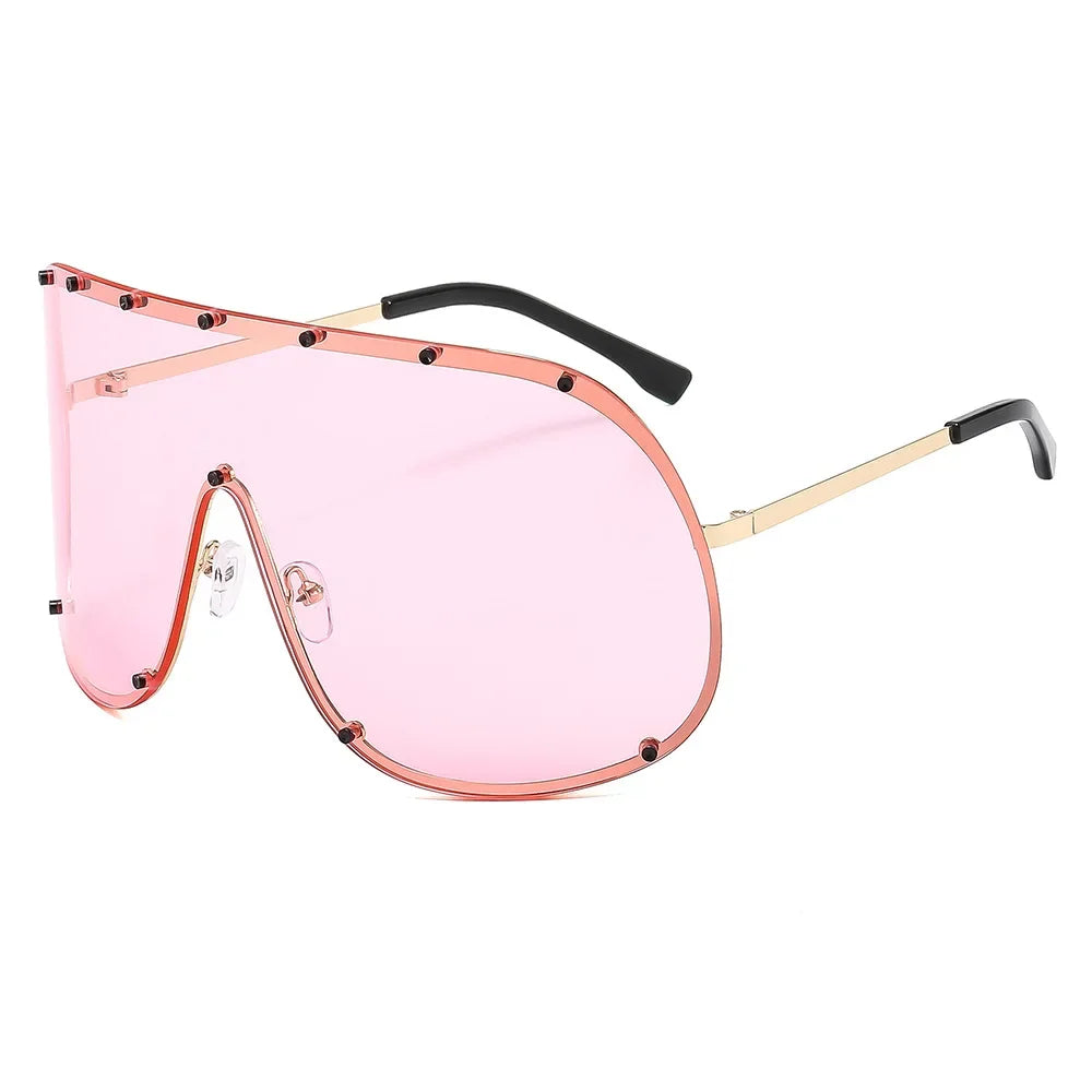 Polarized Oversized One Piece Sunglasses Women For Men 2025 Vintage Sun Glasses Punk Metal Rivet Popular Windproof Eyewear UV400