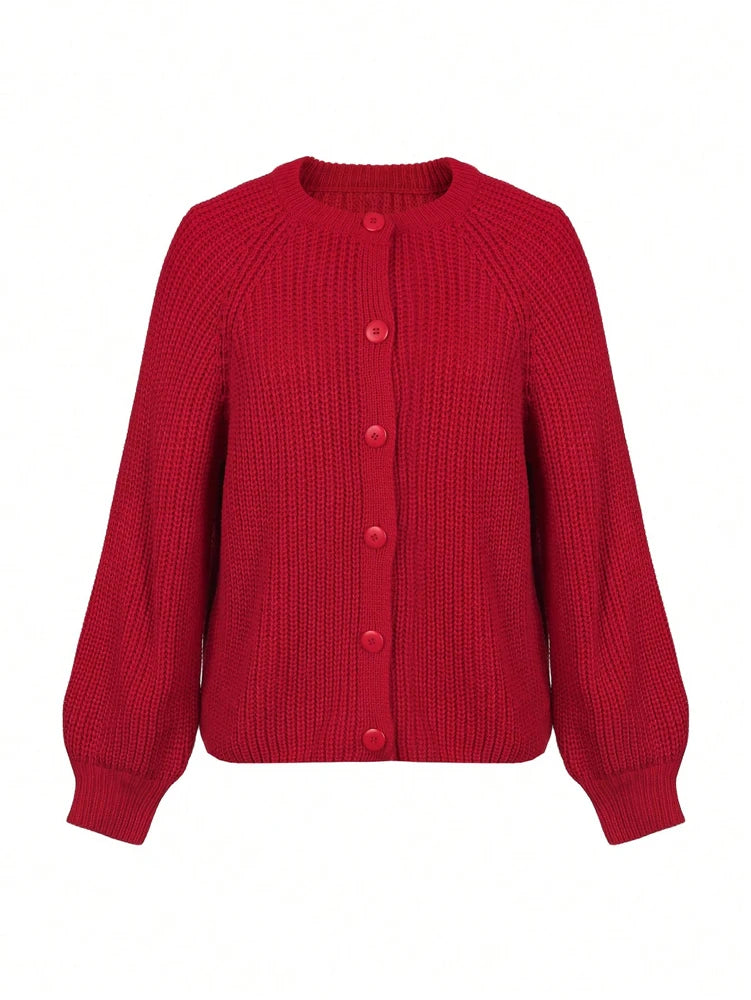 Simple and Versatile Round-neck Cardigan Fashionable Wool Coat For Women Lnstagram-inspired Solid Colour