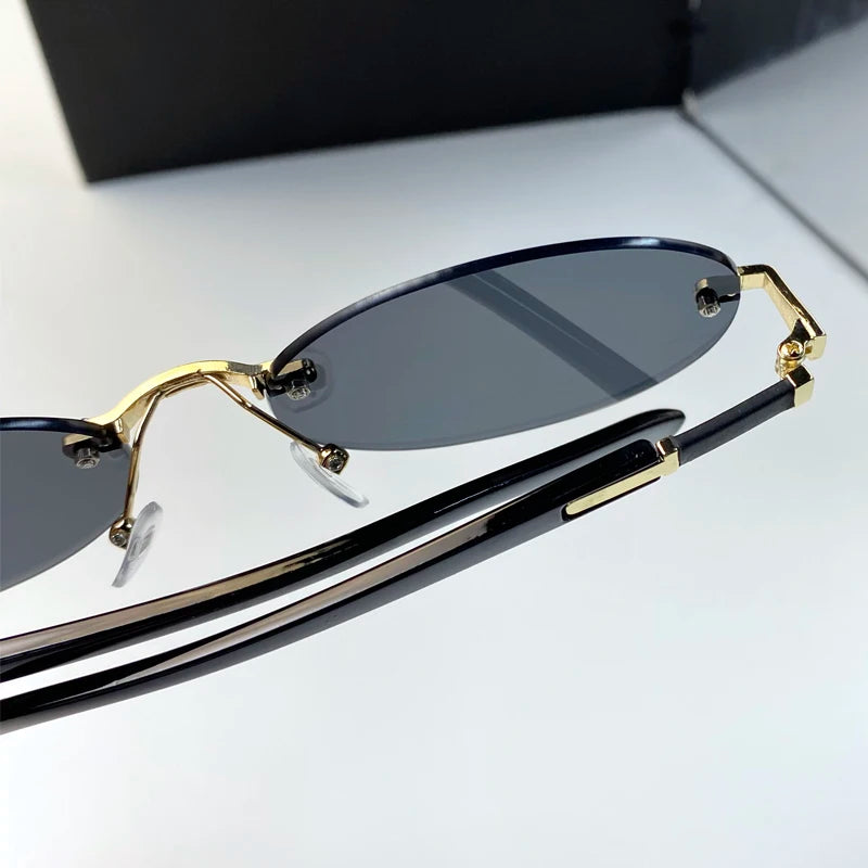 Rimless Sunglasses Oval Fashion Popular Female Male Sunglasses Round Sunglasses Female Male Summer Travel Glasses