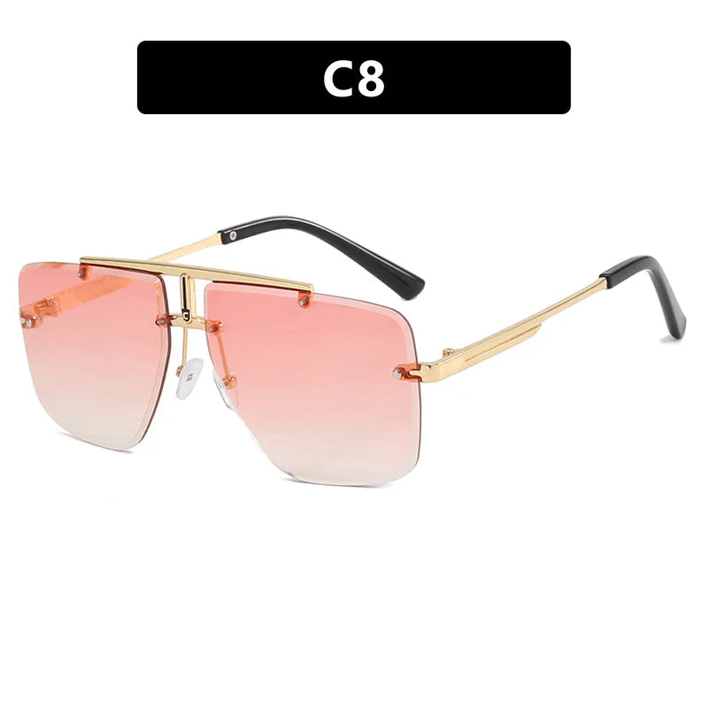 Rimless Sunglasses Rectangle Fashion Popular Women Men Shades Large Square Sun Glasses for Female Male Summer Traveling Oculos