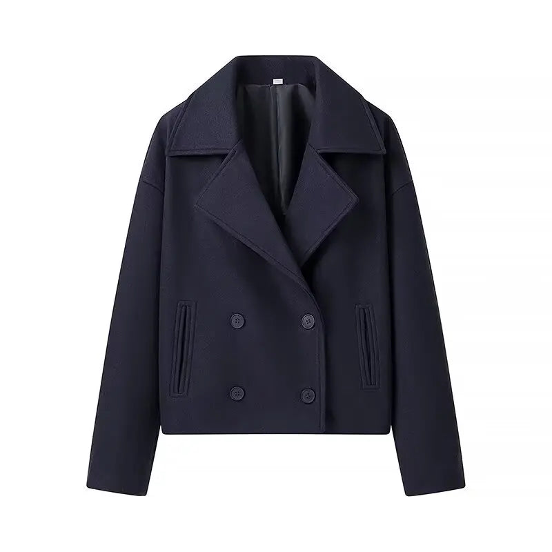 2024 autumn new women's clothing style fashionable and versatile long sleeved double breasted short woolen jacket