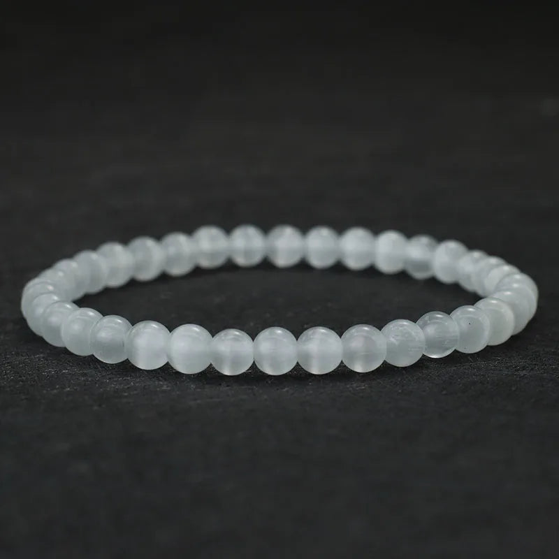 Noter 100% Natural White Cat Eyes Stone Bracelet Women 4/6/8/10/12mm Smooth Beaded Braslet Gifts For Lovers Moonstone Braclet