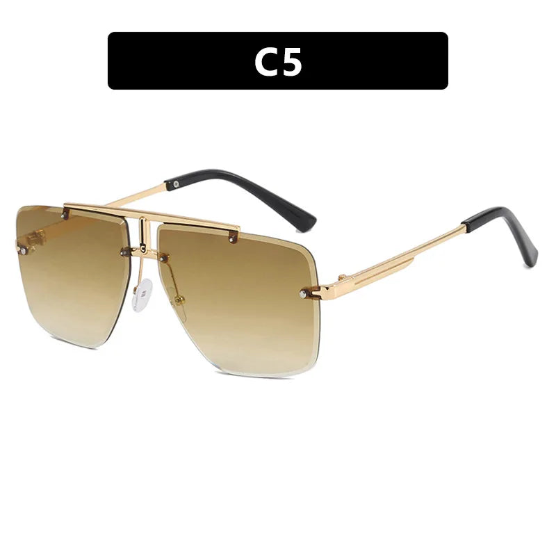 Rimless Sunglasses Rectangle Fashion Popular Women Men Shades Large Square Sun Glasses for Female Male Summer Traveling Oculos