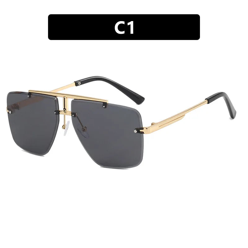 Rimless Sunglasses Rectangle Fashion Popular Women Men Shades Large Square Sun Glasses for Female Male Summer Traveling Oculos