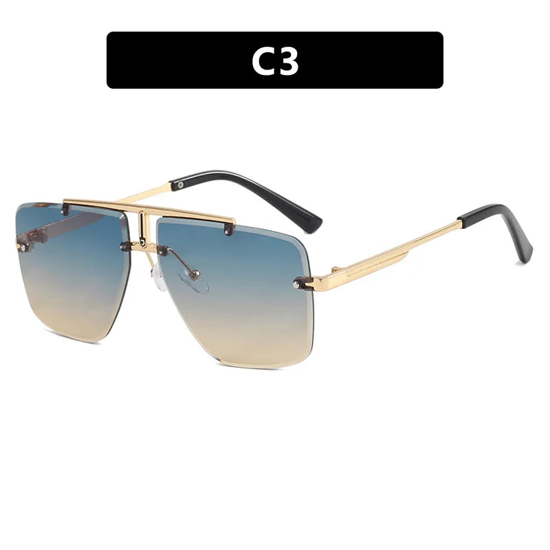 Rimless Sunglasses Rectangle Fashion Popular Women Men Shades Large Square Sun Glasses for Female Male Summer Traveling Oculos