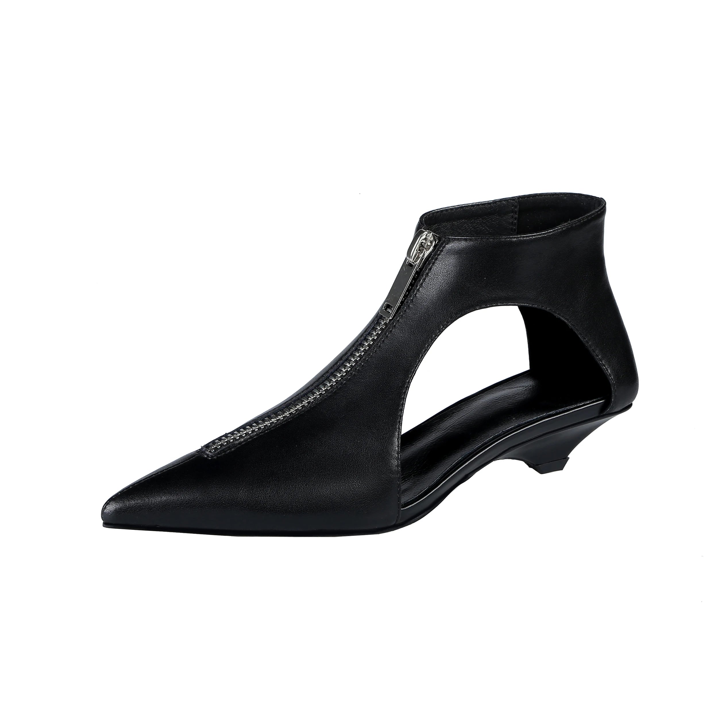 Original Design 2025 Spring Leather Women's Casual Black White Summer Boots Trendy Fashion Boots High Heels Zipper Shoes Woman