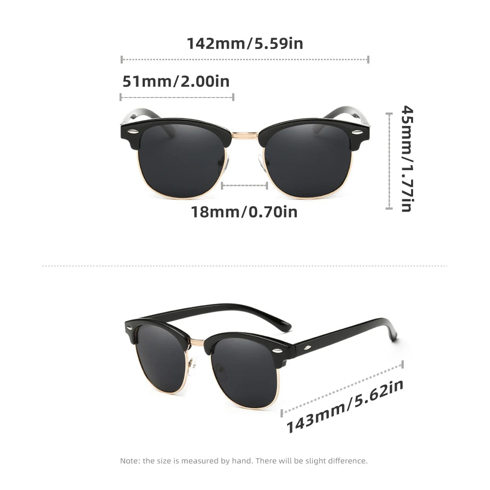 RBsunny Classic Polarized Sunglasses Men Women Retro Half Frame UV400 Glasses Male Popular Anti-glare Travel Driving Eyewear