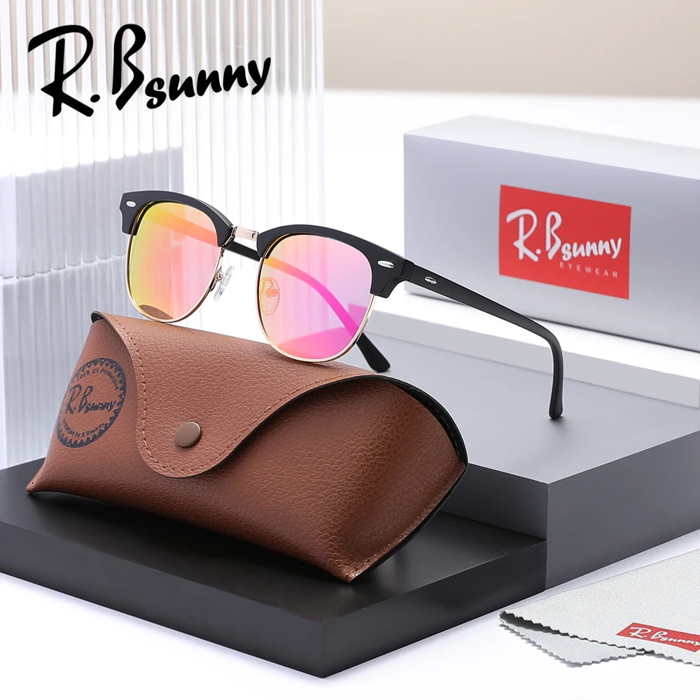 RBsunny Classic Polarized Sunglasses Men Women Retro Half Frame UV400 Glasses Male Popular Anti-glare Travel Driving Eyewear
