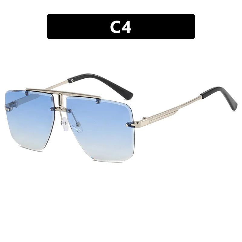 Rimless Sunglasses Rectangle Fashion Popular Women Men Shades Large Square Sun Glasses for Female Male Summer Traveling Oculos