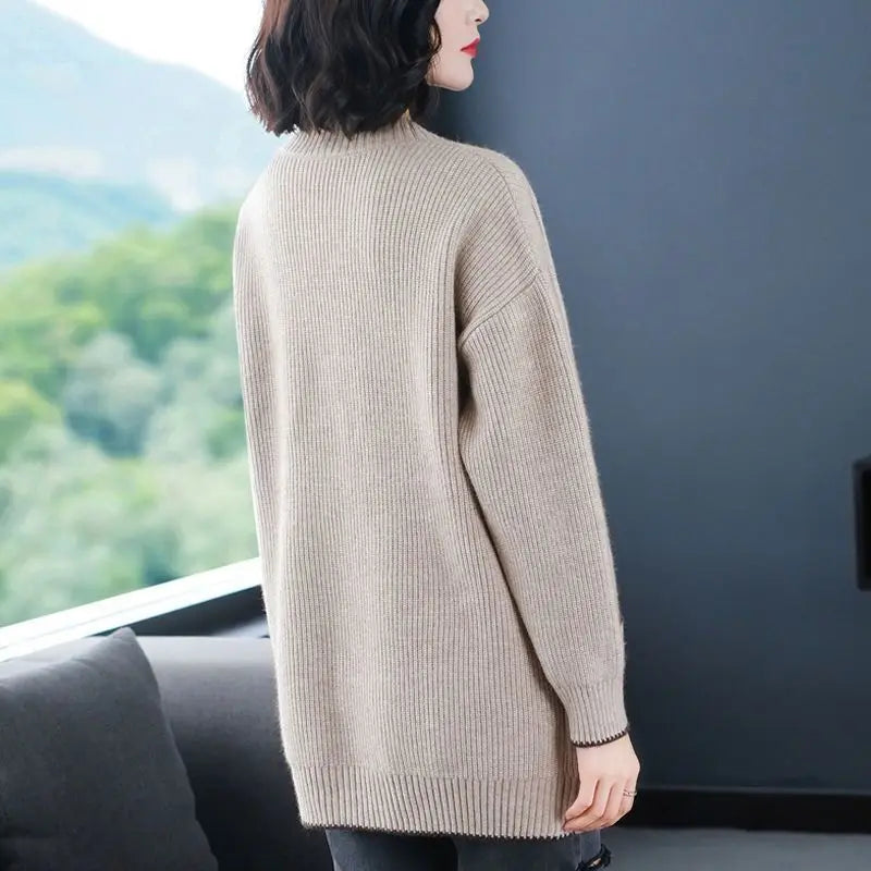 Solid Color Button All-match Sweaters Cardigan Women's Clothing Autumn Winter Korean Loose V-Neck Fashion Pockets Knitted Tops