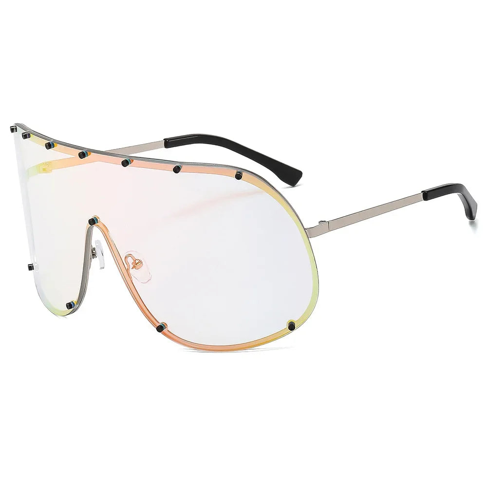 Polarized Oversized One Piece Sunglasses Women For Men 2025 Vintage Sun Glasses Punk Metal Rivet Popular Windproof Eyewear UV400