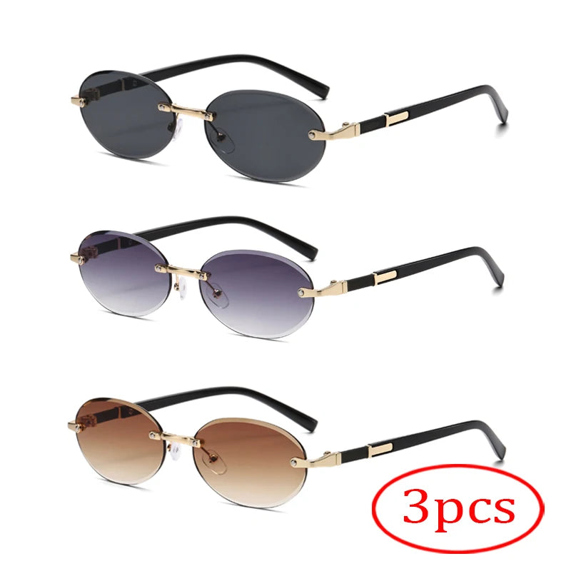 Rimless Sunglasses Oval Fashion Popular Female Male Sunglasses Round Sunglasses Female Male Summer Travel Glasses
