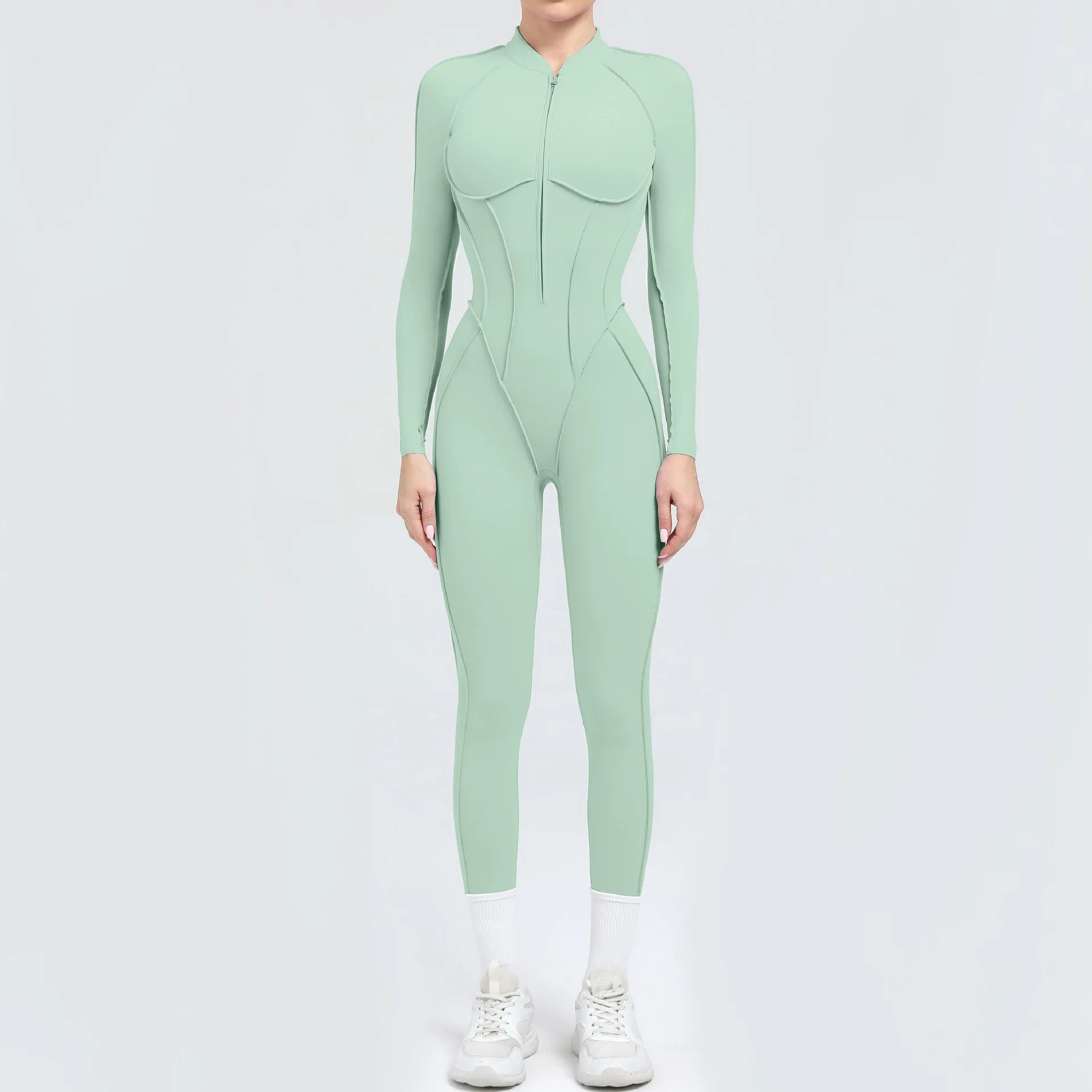 New Women One Piece Sexy V Back Tracksuit Yoga Clothing Clowns Women Long Sleeves Training Suits One-Piece Suit Without Backrest