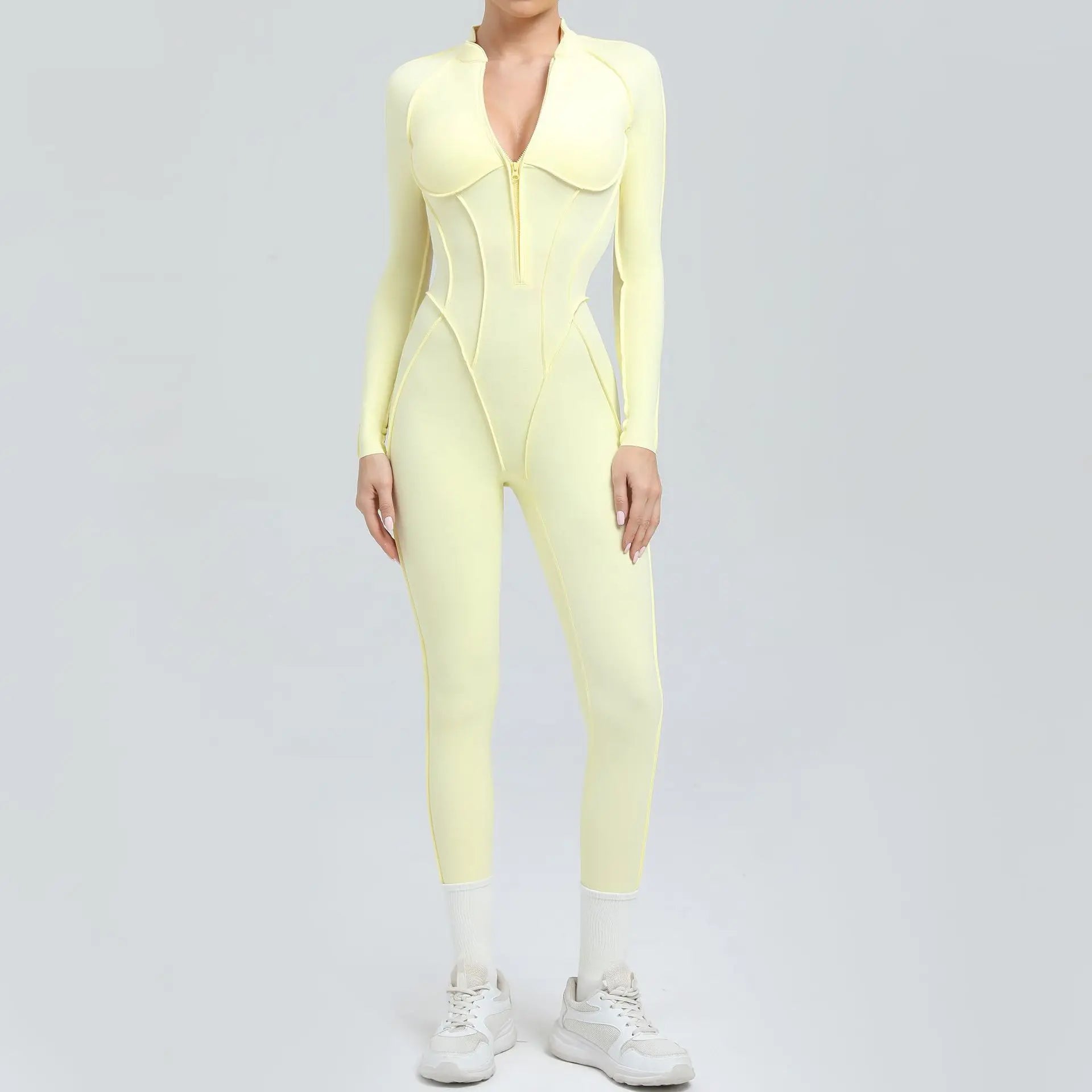 New Women One Piece Sexy V Back Tracksuit Yoga Clothing Clowns Women Long Sleeves Training Suits One-Piece Suit Without Backrest