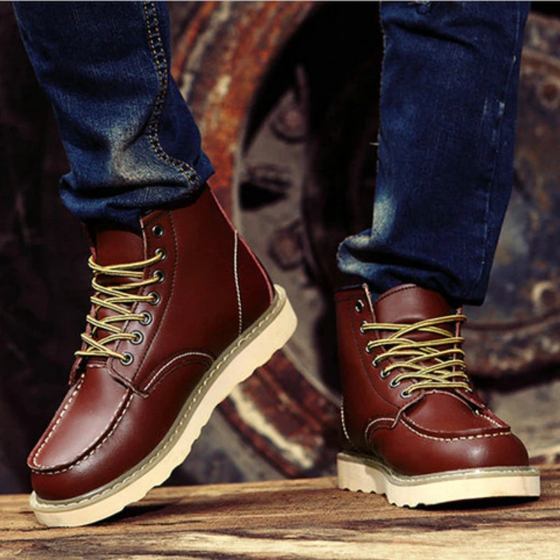 Spring New Genuine Leather Men's Boots Luxury High Quality Men Ankle Boots Fashion Handmade Motorcycle Boots Men Waterproof Shoe