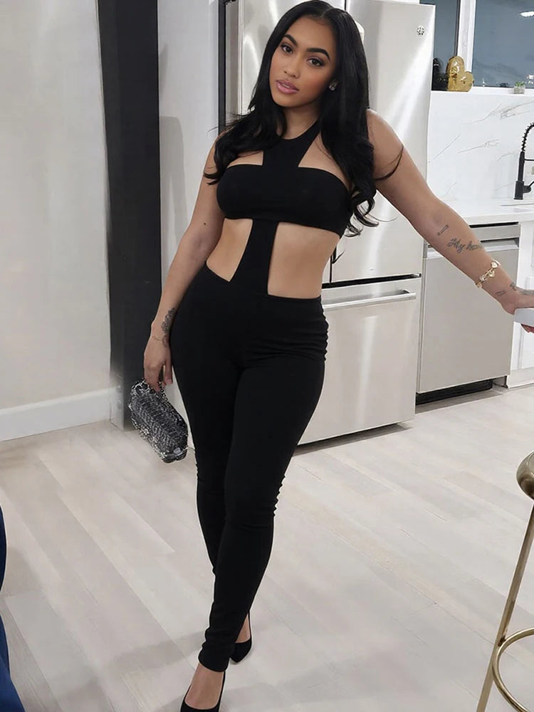 Sisterlinda Sexy Fashion Jumpsuit Women Irregular Waistless Sleeveless Skinny Peach Hip Midnight Club Party Coquette Overalls