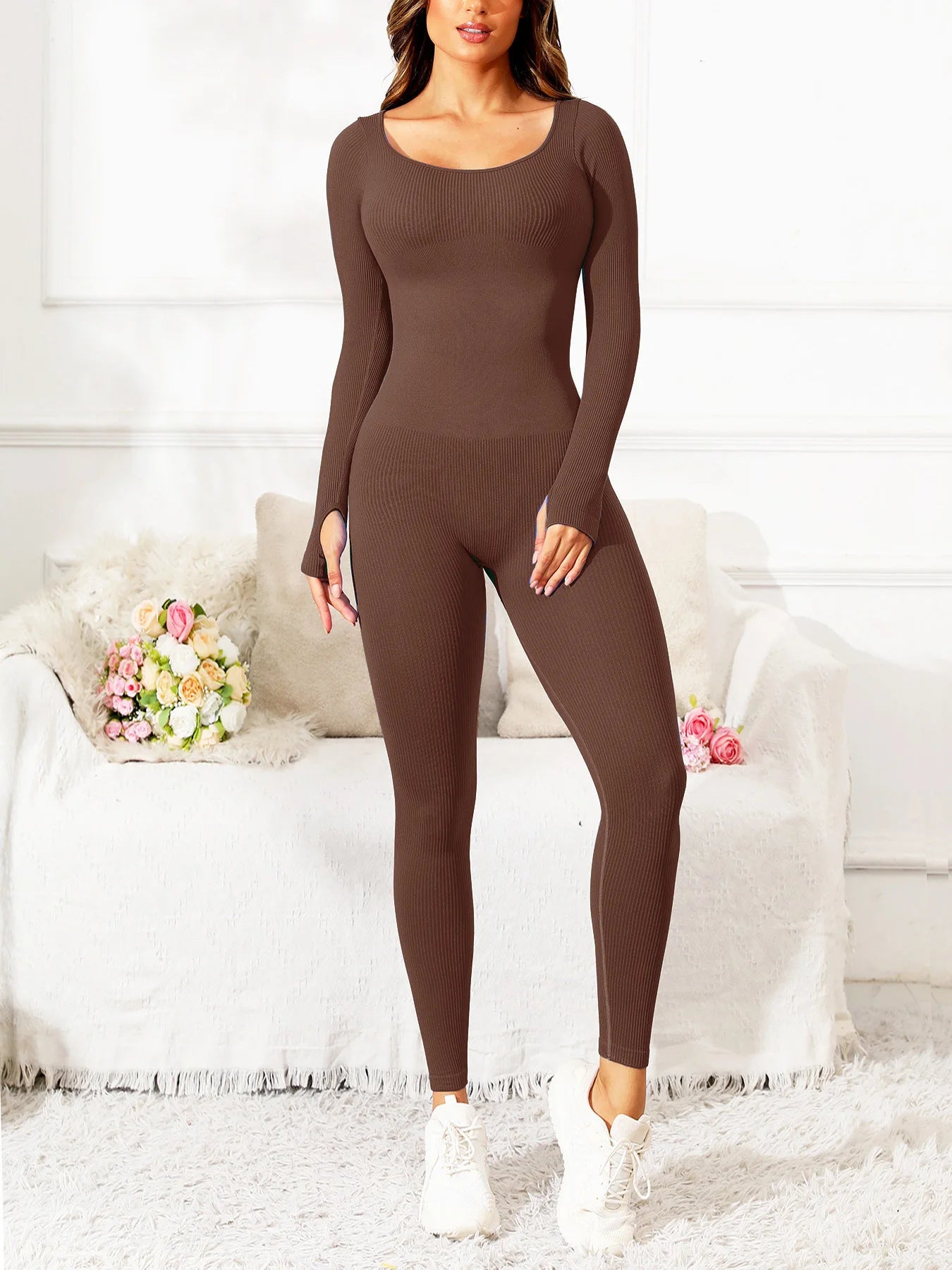 Slim Jumpsuit For Women‘s Clothing Zipper Casual Brown Fitness Rompers Autumn 2024 Playsuit Activity Streetwear Overall