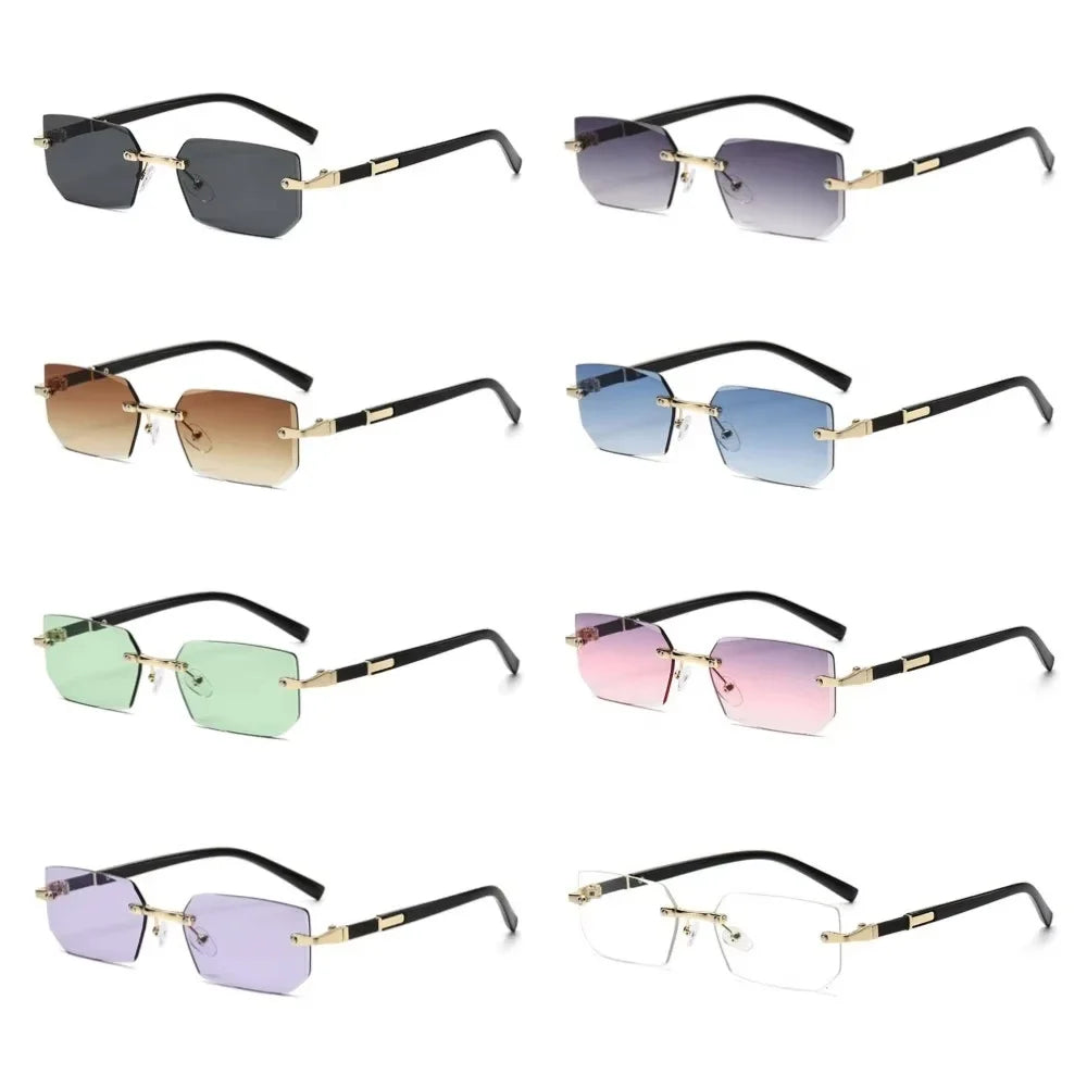 Rimless Sunglasses Rectangle Fashion Popular Women Men Shades Small Square Sun Glasses for Female Male Summer Traveling Oculos