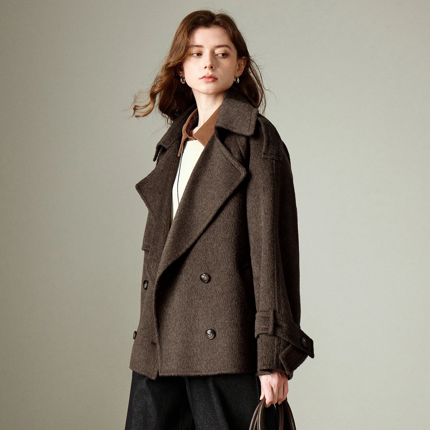 TOYOUTH Women Double Side Woolen Coat 2025 Winter New Casual Double Breasted Retro Office Lady Outerwear Jacket