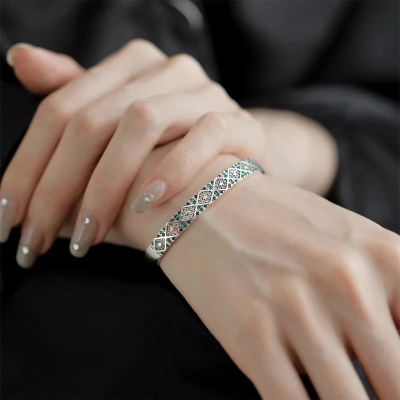 Mewanry Silver Color Sparkling Zircon Bracelet For Women Couples Fashion Vintage Elegant Personality Birthday Jewelry Gifts