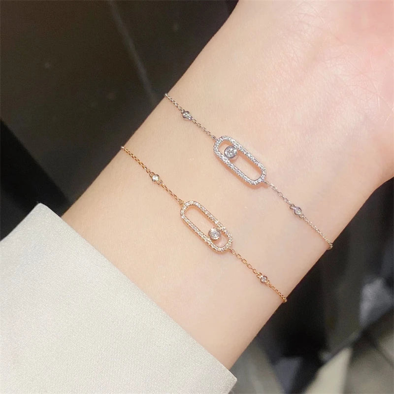 RAKOL 1: 1 Paper clip restoration AAA+ Zircon Bracelet For Women Fashion Simple Commuting Bracelet For Girls Party Jewelry Gift