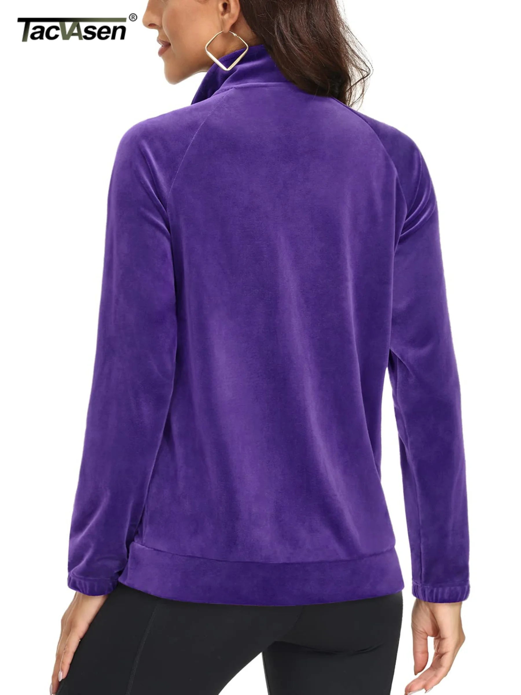 TACVASEN Fleece Velour Full Zip-up Casual Jackets Womens Lightweight Soft Velvet Coat 2 Zipper Pockets Stand Collar Sweatshirts