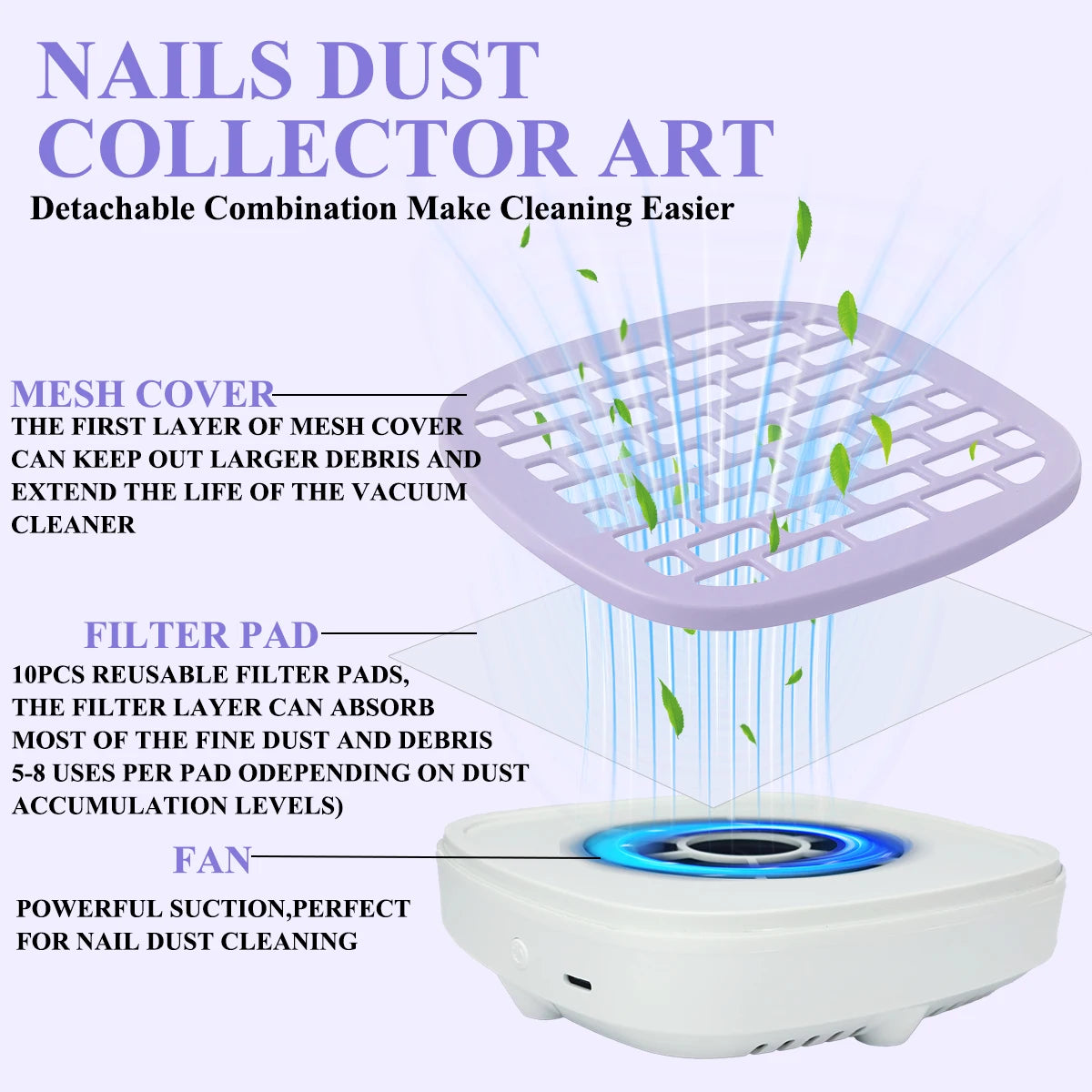 Portable Nail Dust Collector New M3 Mini Nail Vacuum Cleaner Portable Nail Dust Machine Low Noise Nail Removal Vacuum Cleaner