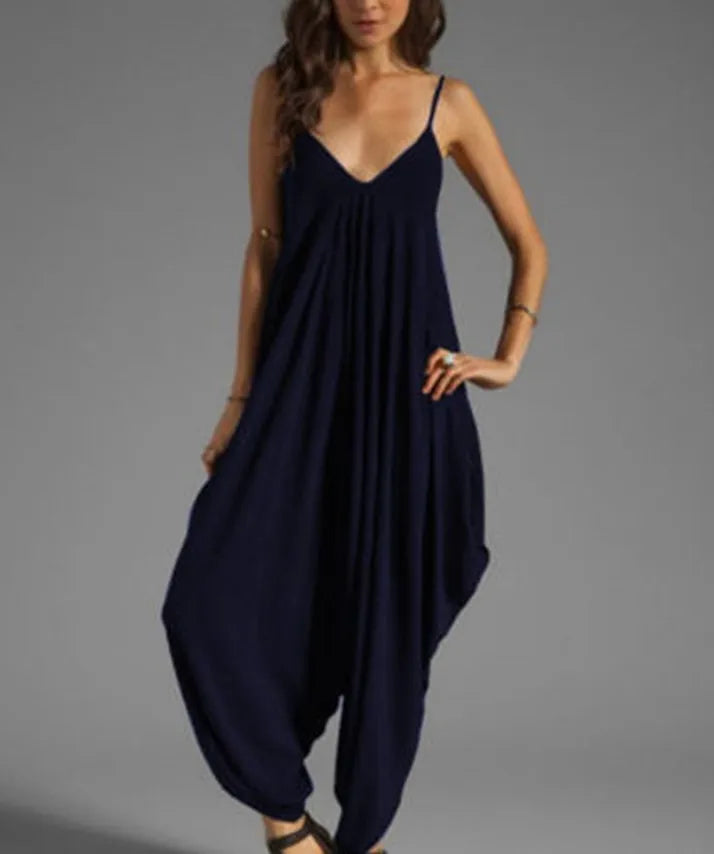 Sexy V-Neck Sleeveless Jumpsuits Summer Jumpsuits for Women Full-Length Playsuit Solid Color Pants Female Casual Loose Rompers