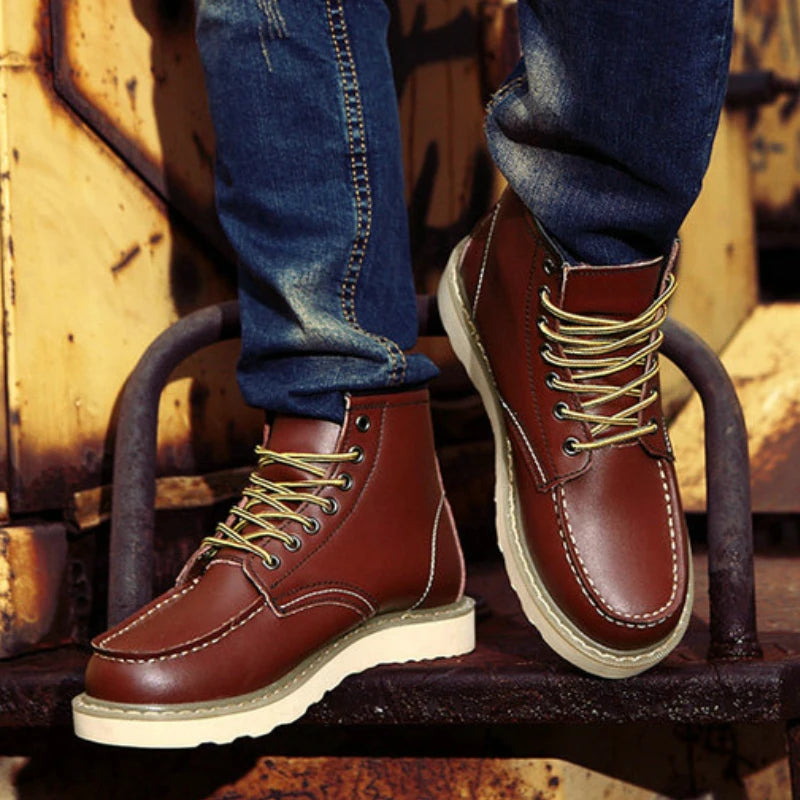Spring New Genuine Leather Men's Boots Luxury High Quality Men Ankle Boots Fashion Handmade Motorcycle Boots Men Waterproof Shoe