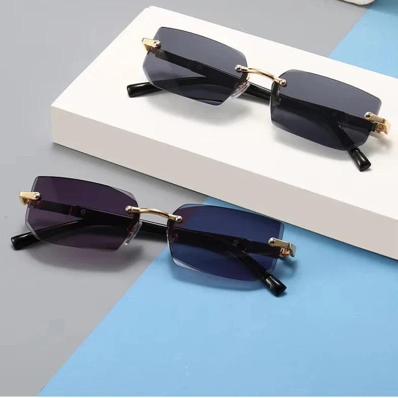 Rimless Sunglasses Rectangle Fashion Popular Women Men Shades Small Square Sun Glasses for Female Male Summer Traveling Oculos