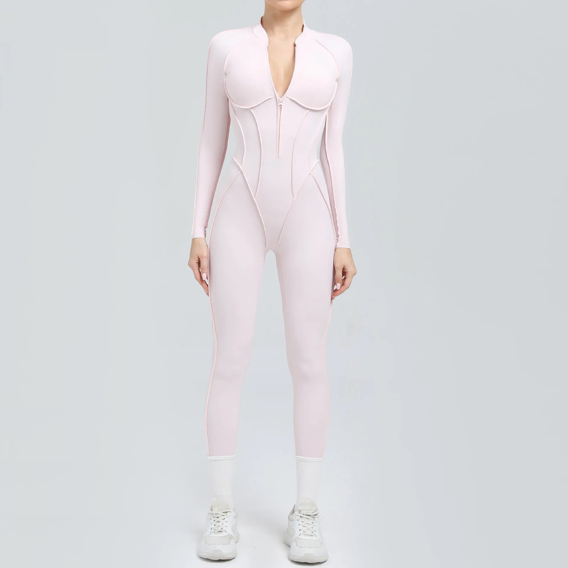 New Women One Piece Sexy V Back Tracksuit Yoga Clothing Clowns Women Long Sleeves Training Suits One-Piece Suit Without Backrest