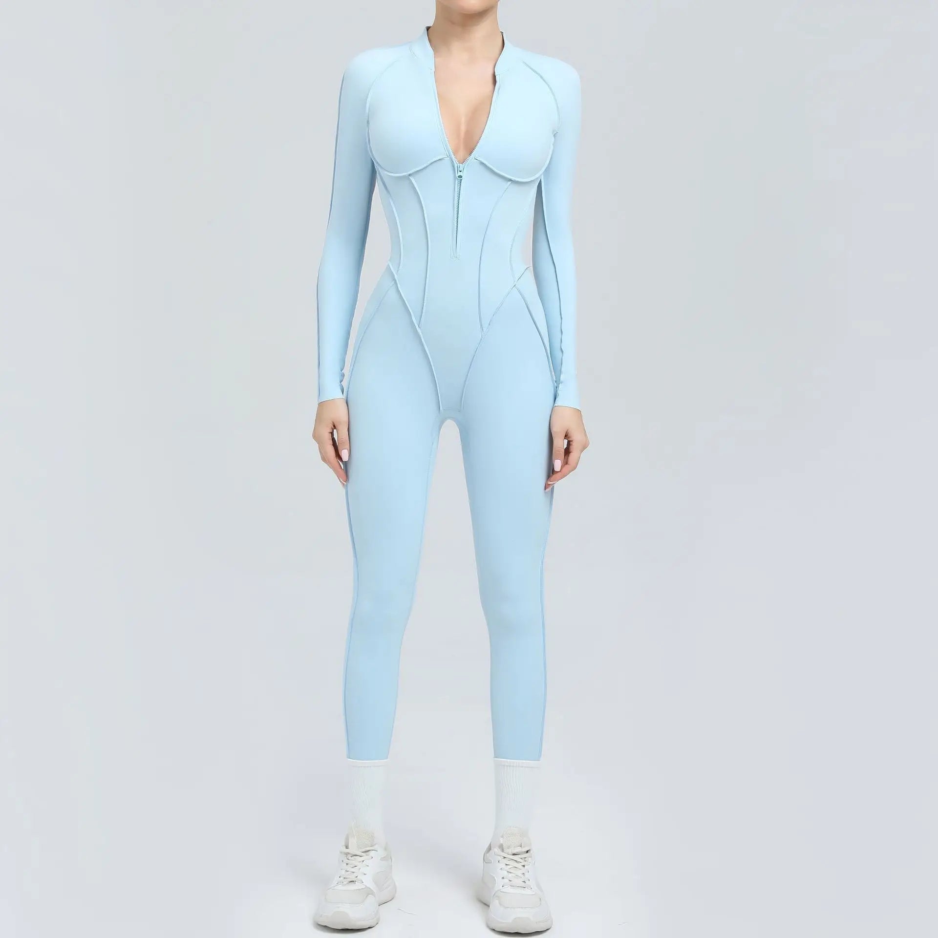 New Women One Piece Sexy V Back Tracksuit Yoga Clothing Clowns Women Long Sleeves Training Suits One-Piece Suit Without Backrest